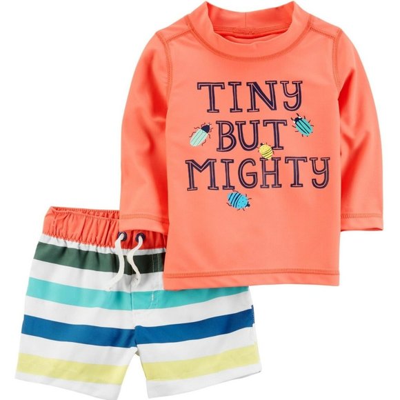 Carter's Baby Boys 2-PC Rash Guard Trunk Top Swim Set TINY BUT MIGHTY UP… - Picture 1 of 4